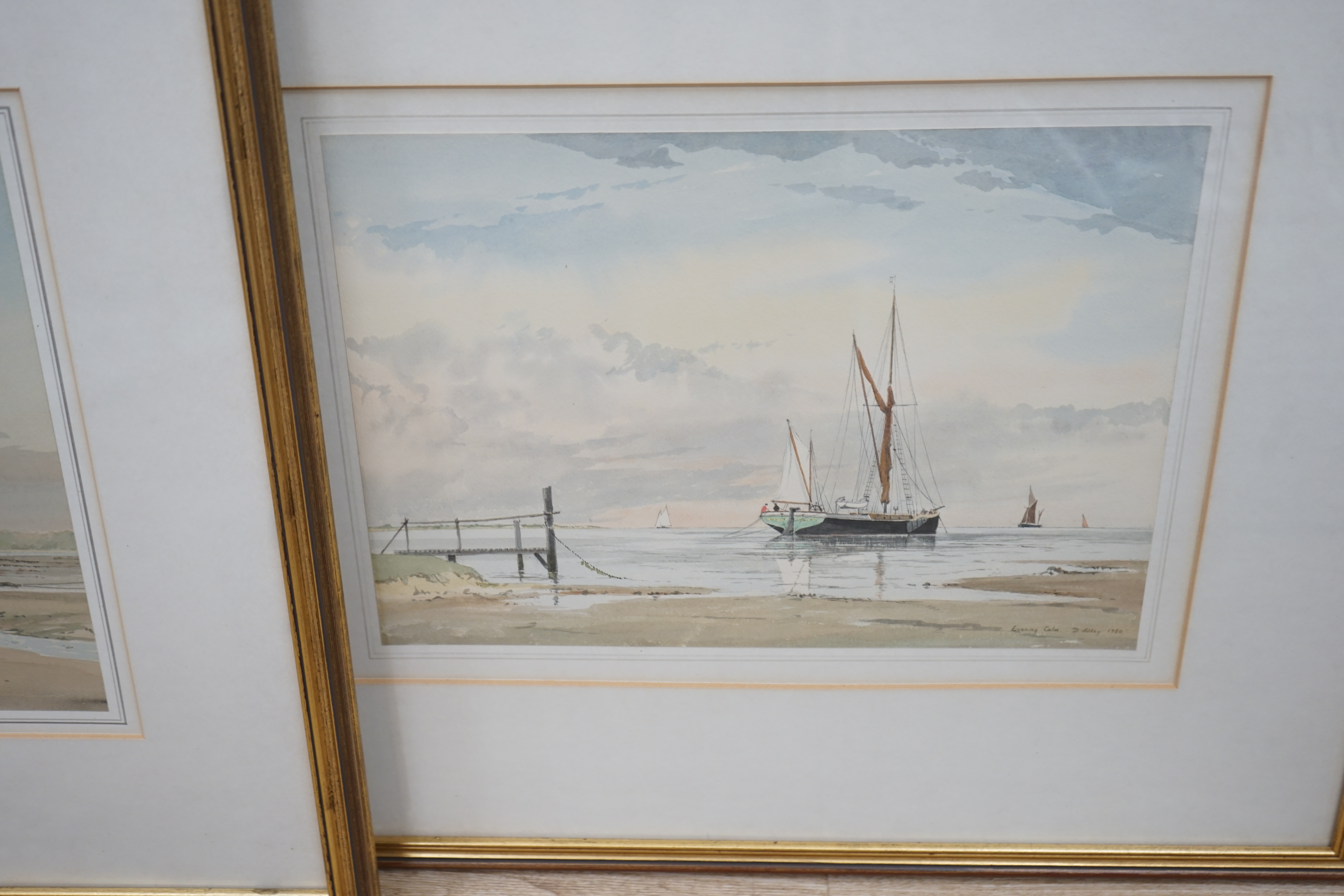 David Addey (b.1933), set of three watercolours, comprising 'Morning Mist, Rochester', 'Evening Calm' and 'On the Hard Pin Mill', each signed, labels verso, largest 27 x 45cm. Condition - fair